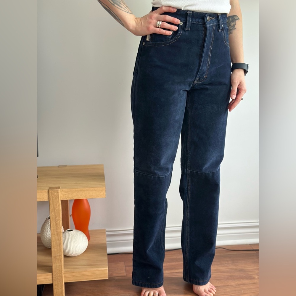 Dark Blue Suede Pants